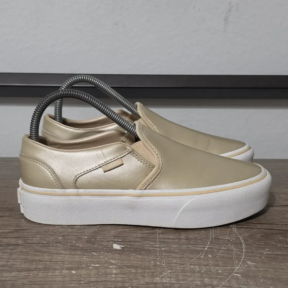Vans Asher Platform Women's Slip-On Shoes Skeaners Size 7 Metallic Gold